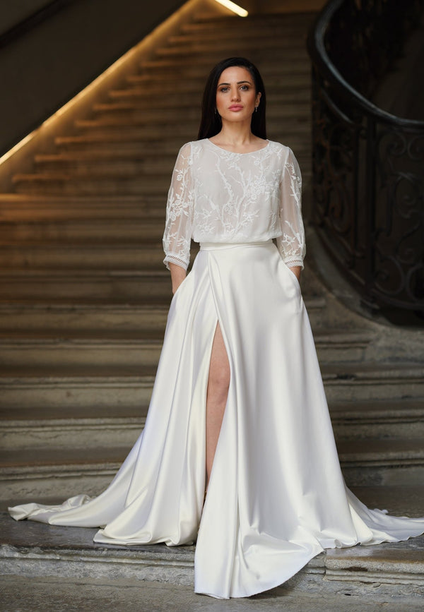Haut de mariée ELARA – soie brodée transparente - AM LUX COUTURE