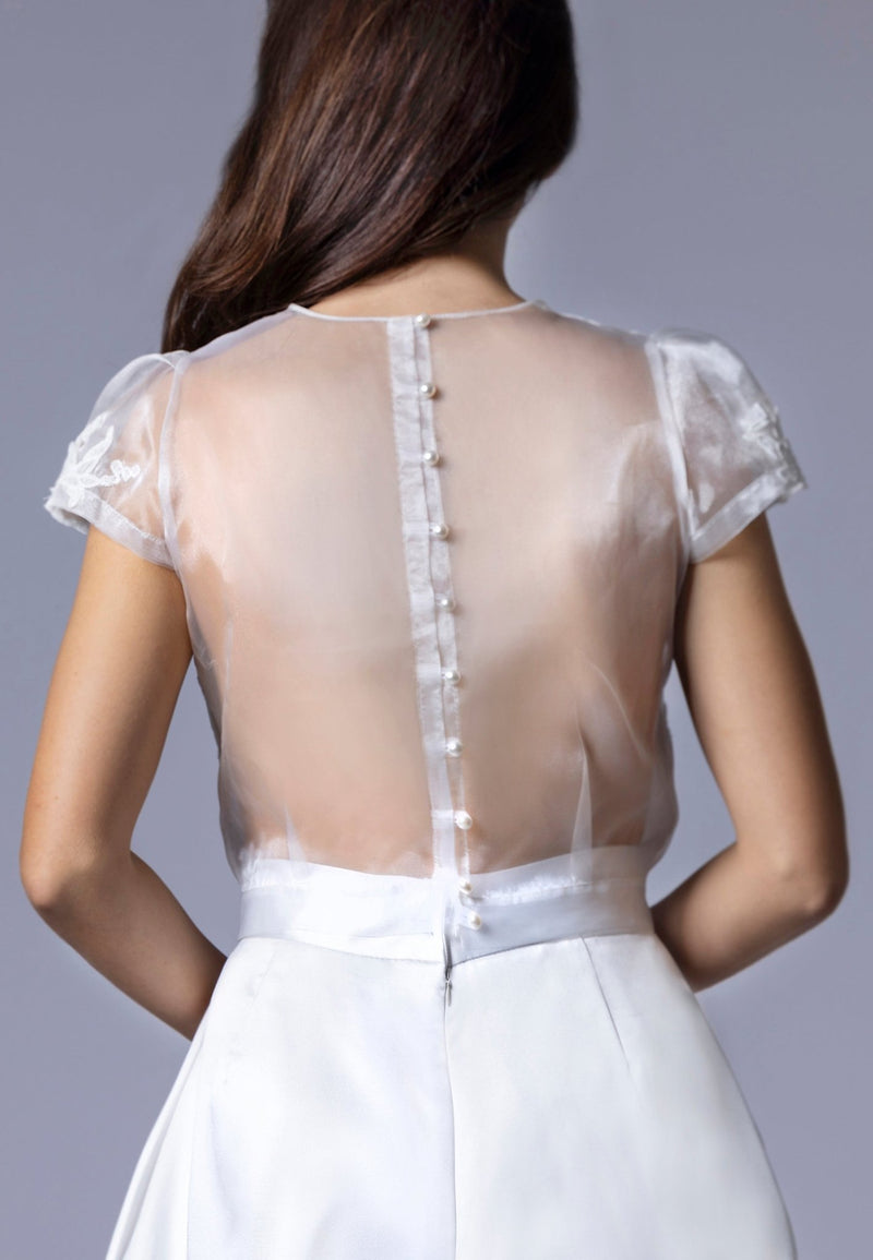 Haut de Mariée en Organza avec Broderies Florales et Boutons Perlés – MILA - AM LUX COUTURE