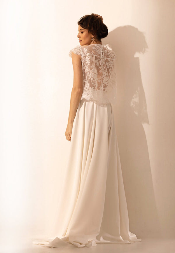 Haut de Mariée PAULINE en Dentelle Transparente – Élégance et Raffinement à Lyon - AM LUX COUTURE