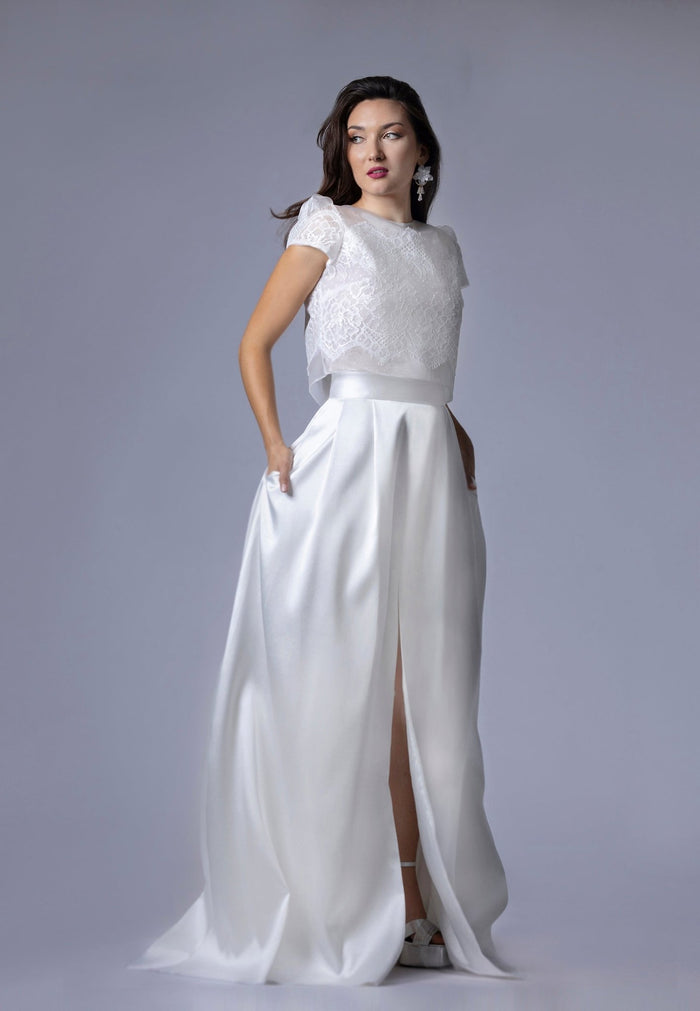 Jupe de Mariée en Mikado avec Fente Élégante - LISE - AM LUX COUTURE