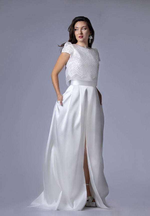 Jupe de Mariée en Mikado avec Fente Élégante - LISE - AM LUX COUTURE