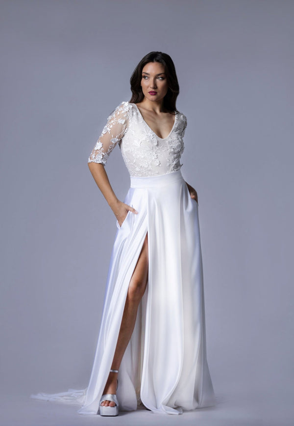 Jupe de Mariée en Satin avec Fente Élégante - DIANE - AM LUX COUTURE