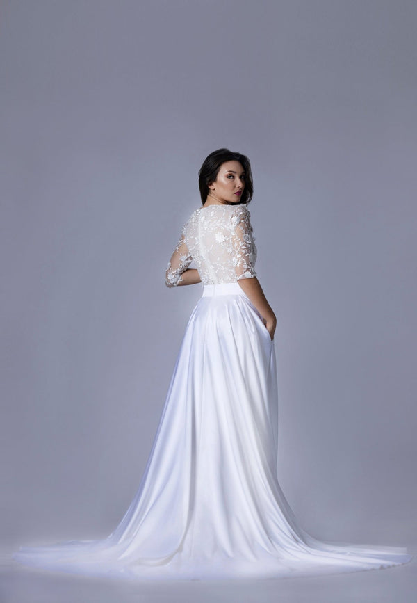 Jupe de Mariée en Satin avec Fente Élégante - DIANE - AM LUX COUTURE