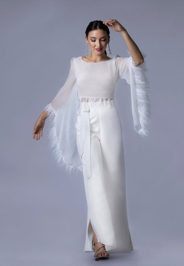 Pantalon de Mariée LILIE avec Fente – Élégance et Modernité à Lyon - AM LUX COUTURE