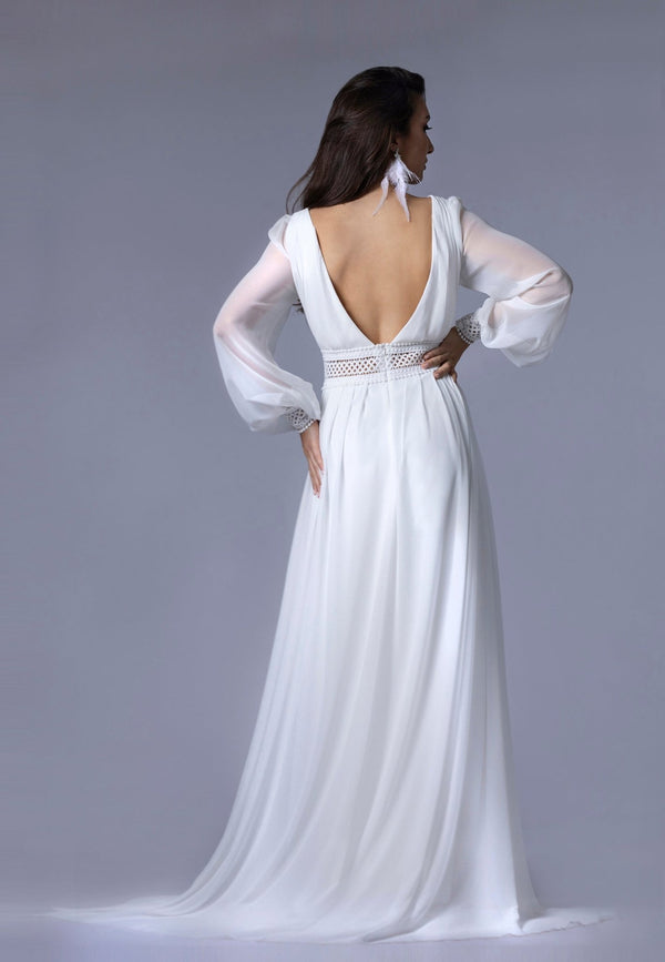 Robe de Mariée Bohème en Mousseline avec Fente - LUNA - AM LUX COUTURE