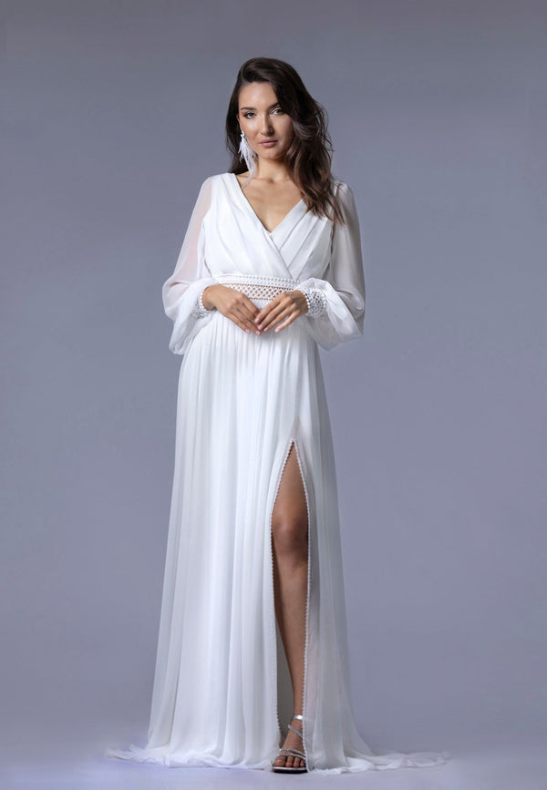 Robe de Mariée Bohème en Mousseline avec Fente - LUNA - AM LUX COUTURE