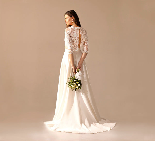 Robe de Mariée Crop Top Emma – Élégance Moderne et Légèreté à Lyon - AM LUX COUTURE