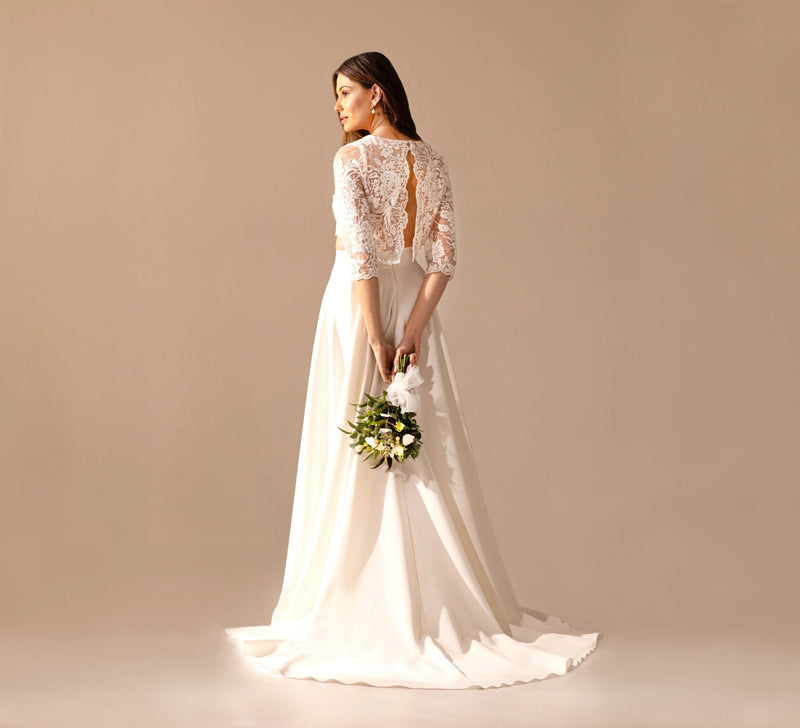 Robe de Mariée Crop Top Emma – Élégance Moderne et Légèreté à Lyon - AM LUX COUTURE
