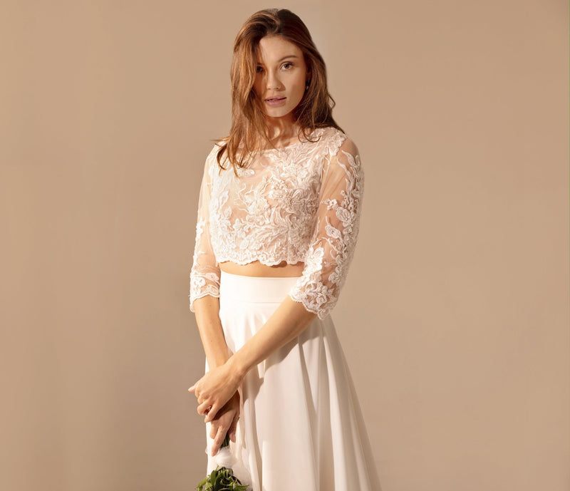 Robe de Mariée Crop Top Emma – Élégance Moderne et Légèreté à Lyon - AM LUX COUTURE