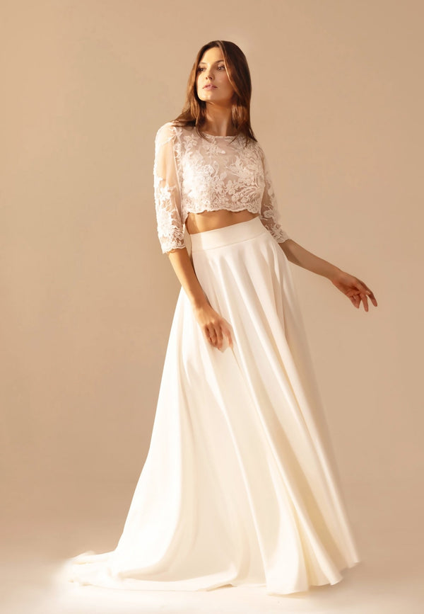 Robe de Mariée Crop Top Emma – Élégance Moderne et Légèreté à Lyon - AM LUX COUTURE