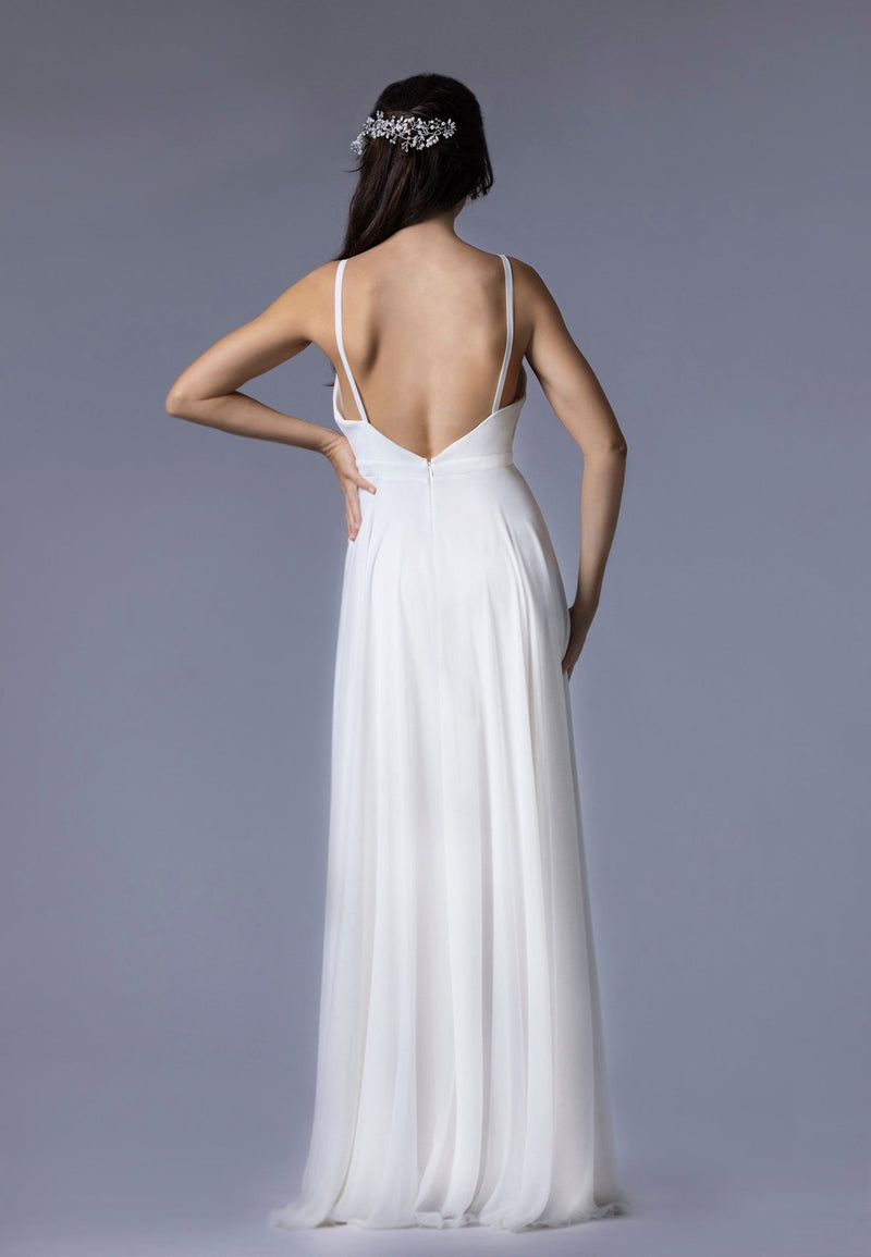 Robe de Mariée en Mousseline avec Haut en Dentelle de Calais - VICTOIRE - AM LUX COUTURE