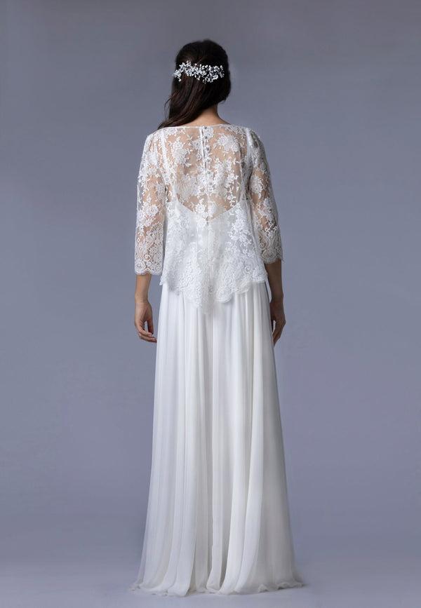Robe de Mariée en Mousseline avec Haut en Dentelle de Calais - VICTOIRE - AM LUX COUTURE