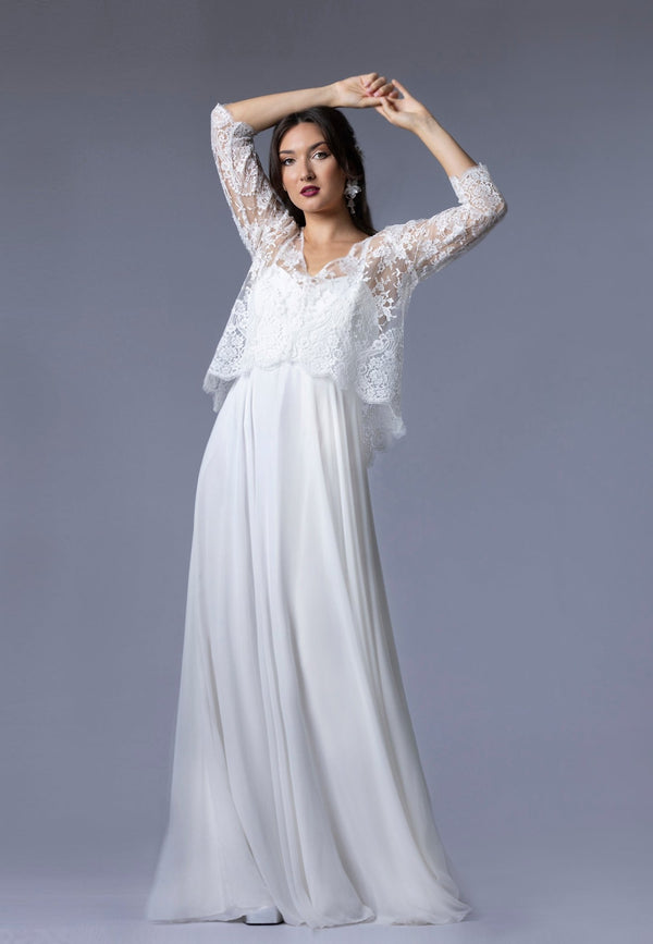 Robe de Mariée en Mousseline avec Haut en Dentelle de Calais - VICTOIRE - AM LUX COUTURE
