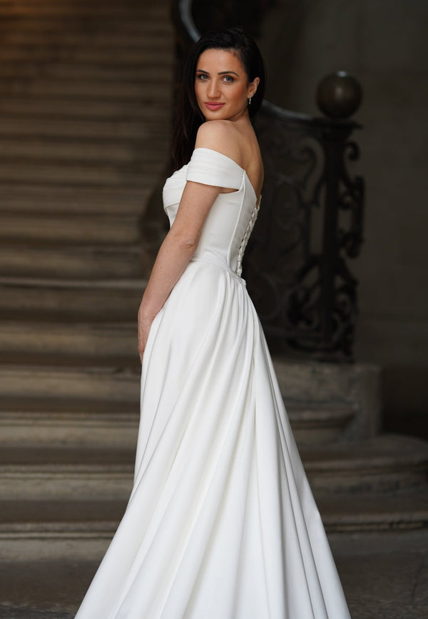 Robe de mariée SELENE – bustier drapé & surjupe amovible - AM LUX COUTURE