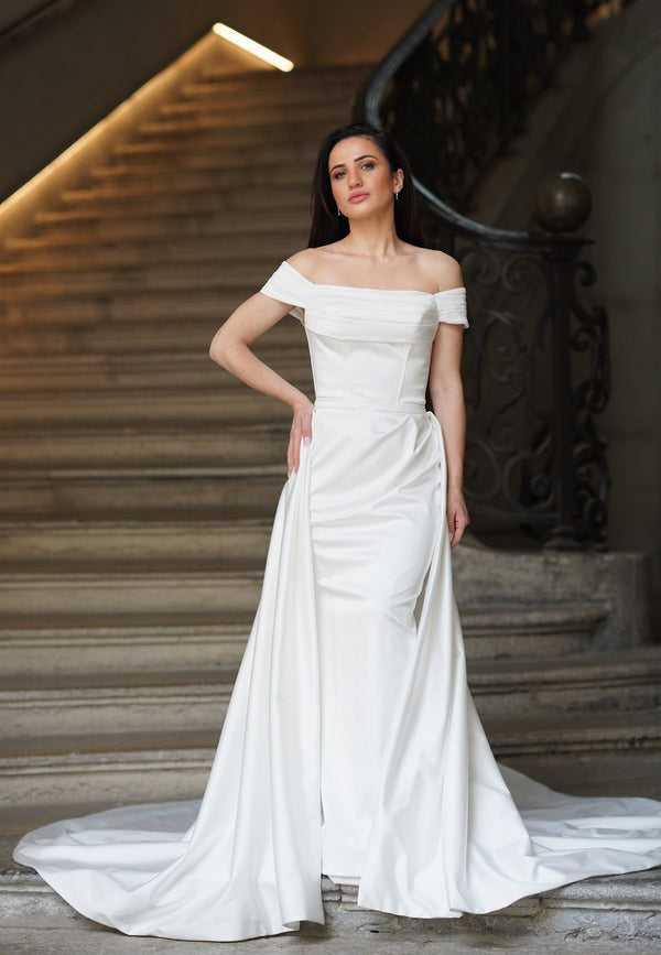 Robe de mariée SELENE – bustier drapé & surjupe amovible - AM LUX COUTURE
