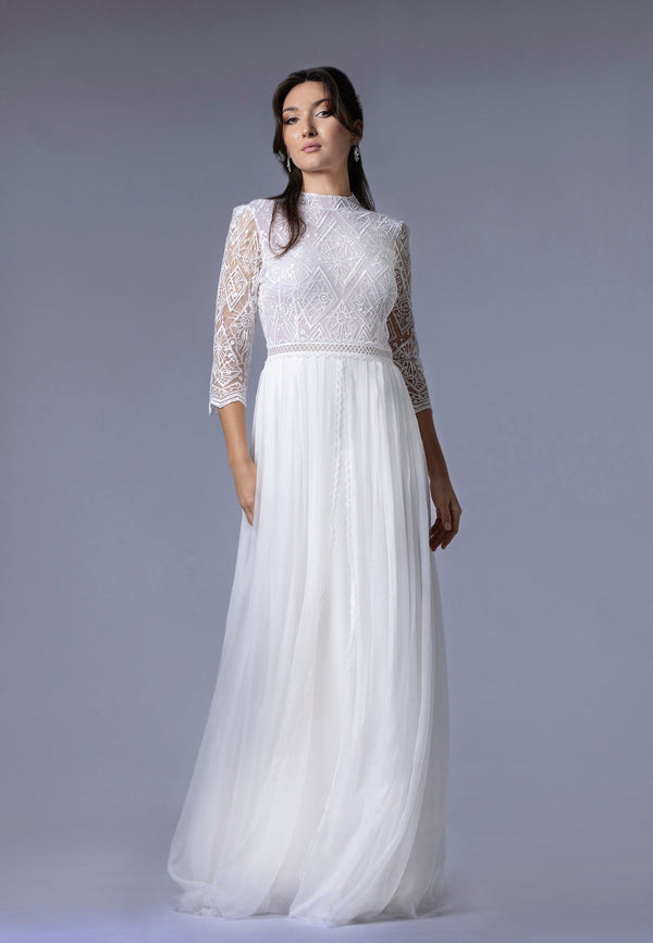 Robe Fourreau Bohème en Dentelle - CÉLESTE - AM LUX COUTURE