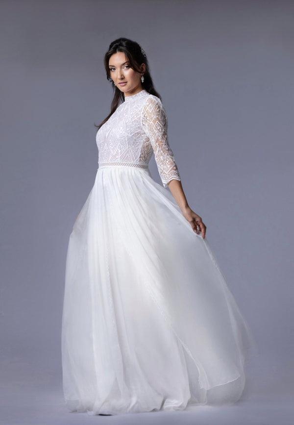 Robe Fourreau Bohème en Dentelle - CÉLESTE - AM LUX COUTURE