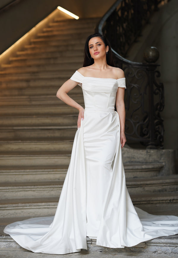 Robe de mariée SELENE – bustier drapé avec surjupe amovible, AM LUX Couture Lyon Paris