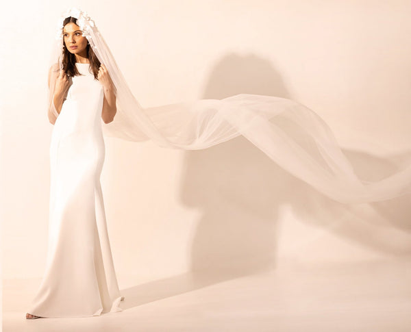 VOILE DE MARIÉE ÉLOISE AUX FLEURS SATINÉES 3D - AM LUX COUTURE